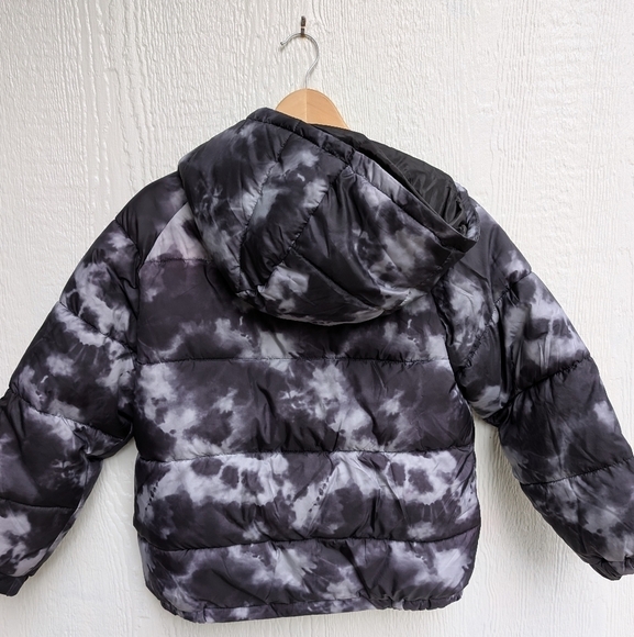 Zara Gray Black Tie Dye Puffer Coat Jacket Comfortemp With Hood Unisex Size 10 - Picture 5 of 5